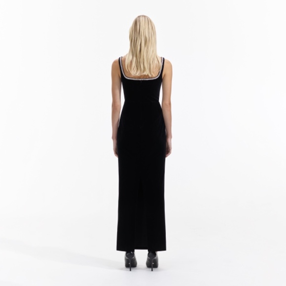 Self-Portrait Black Velvet Midi Dress US12 - Picture 3 of 13
